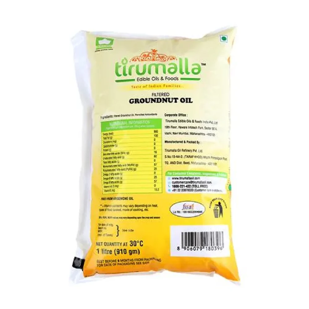 Tirumalla Filtered Groundnut Oil, 1 L Pouch-2.webp